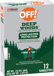 OFF! Deep Woods Mosquito and Insect Repellent Wipes, Long lasting, 12 Individually Wrapped Wipes