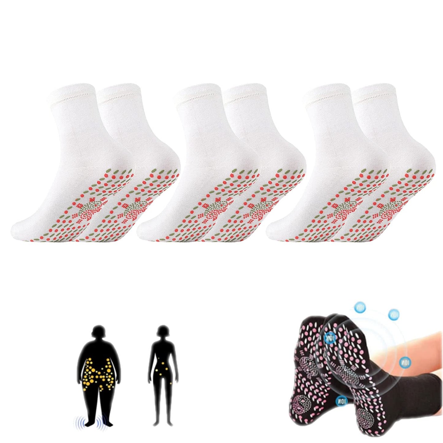 3 Pair AFIZ Tourmaline Slimming Health Sock Veinesheal Thermotherapeutic Sock Soothingfeet Thermotherapeutic Socks Veinesheal Self-Heating Socks for Women Men (Black)