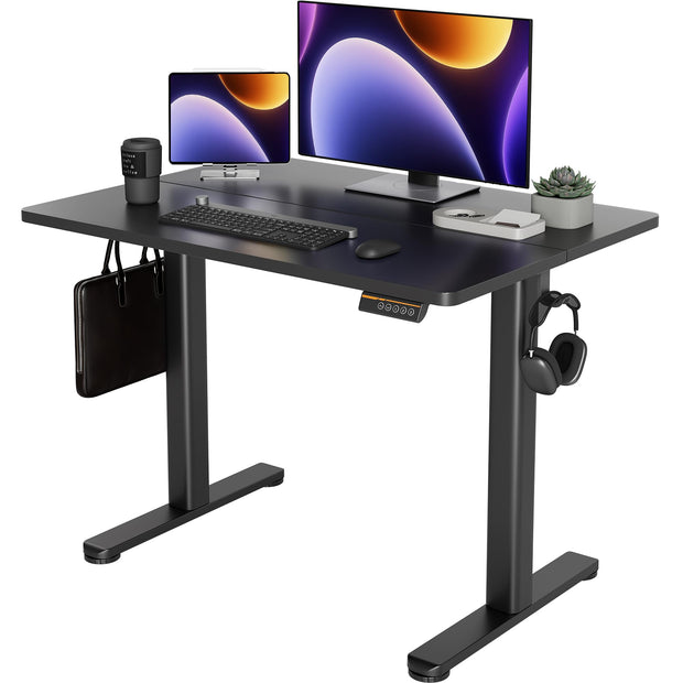 YDN Electric Standing Desk Adjustable Height, 40 x 24 Inches Stand up Desk with Cable Management, Home Office Desks with Splice Board & White Frame, White Top