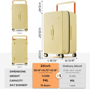 mixi 26 Inch Large Checked Luggage Suitcase with Spinner Wheels Upgrade Wide Handle PC Hard Shell Rolling Travel Suitcase with TSA Lock, Lark Yellow