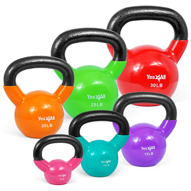 Yes4All Kettlebell Set Vinyl Coated Weights Combo for Full Body Workout Equipment Push up, Grip Strength Training, Dumbbell Weights Exercises