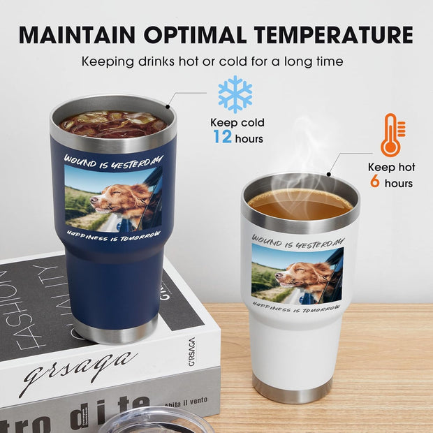 Personalized Custom Tumbler Print in USA 24 Pcs 30oz Stainless Steel Coffee Cup with Lid & Straw Double Wall Insulated Tumbler with Colorful Text Logo Photo