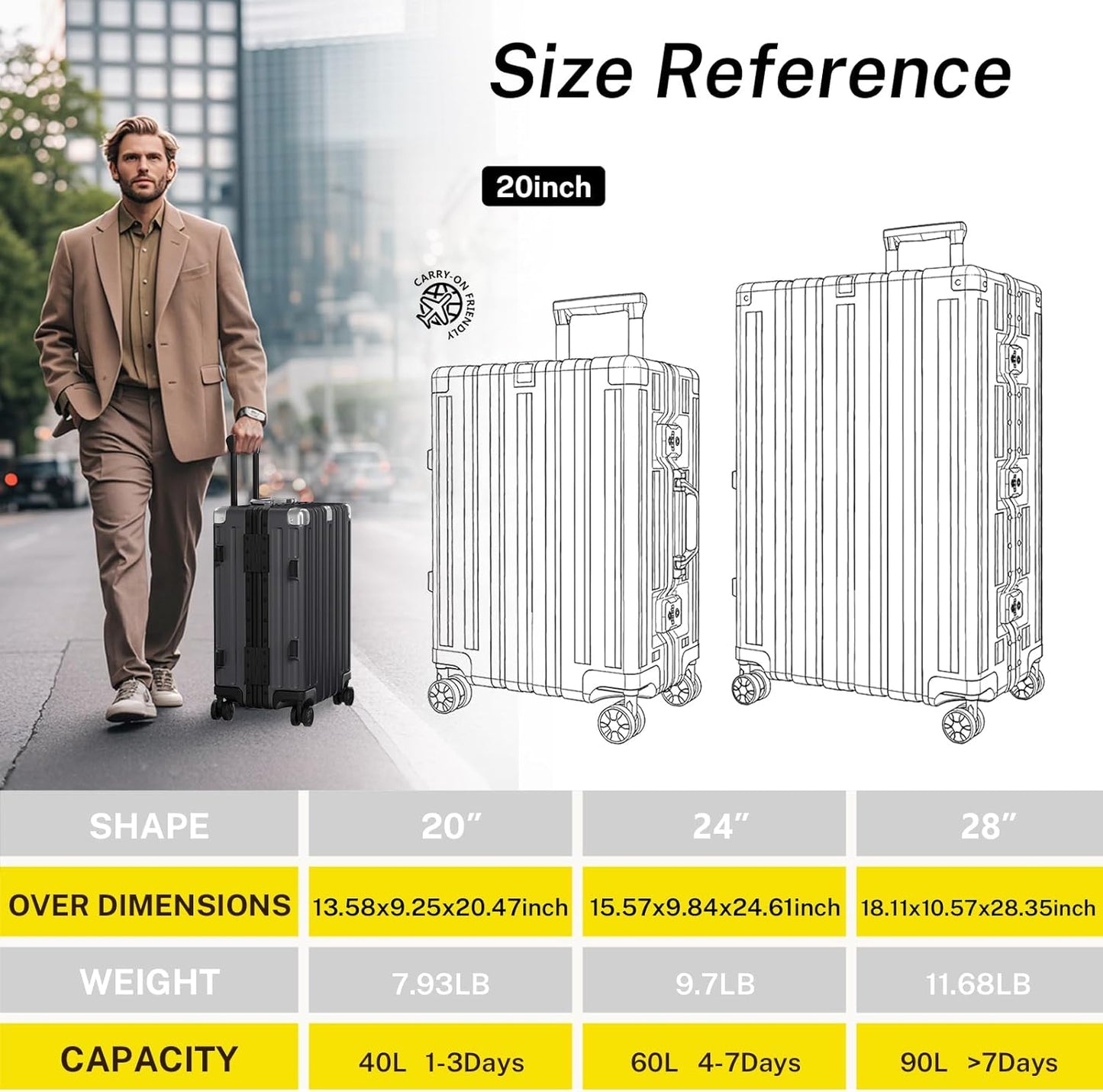 Krute Luggage 28 Inch Checked Suitcase with Spinner Wheels Zipperless Aluminum Frame Luggages TSA Lock No Zipper Hardshell Lightweight PC+ABS Large Suitcases