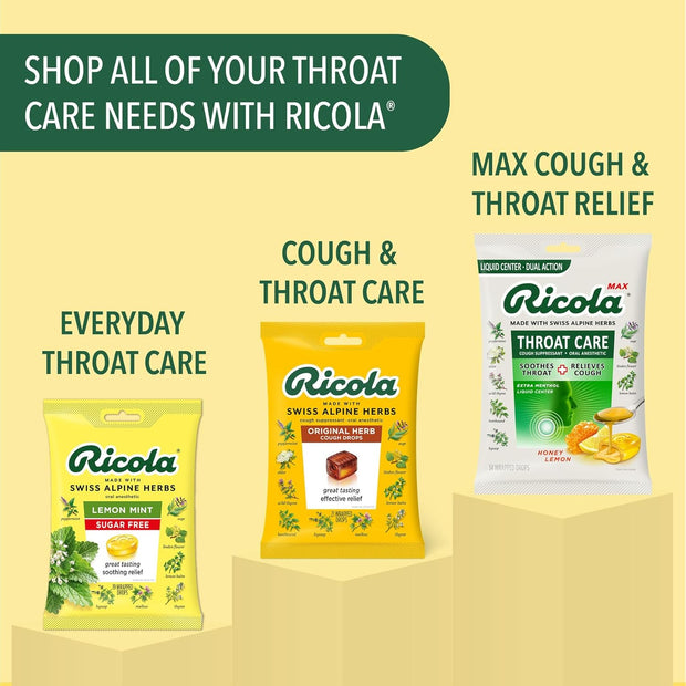 Ricola Max Honey Lemon Throat Care Large Bag | Cough Suppressant Drops | Dual Action Liquid Center | Soothing Long-Lasting Relief - 34 Count (Pack of 1)