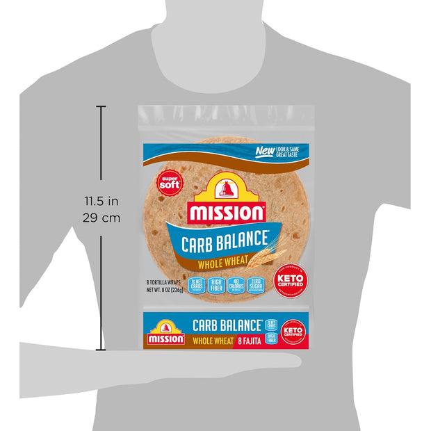 Mission Carb Balance Whole Wheat Flour Tortillas, Fajita Size, 8 Count