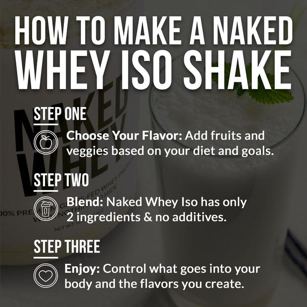 NAKED Whey Isolate Protein - Only 2 Ingredients, 30g Grass-Fed Protein, Zero Carb, Unflavored, Undenatured, Non-GMO, No Soy, Gluten-Free, No Preservatives - 28 Servings