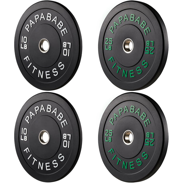 Papababe Weight Plates, 2-Inch Weights Plates Set, Floor Protective Rubber Weight Plates, 10-600lbs Bumper Plates for Barbell Strength Training & Weightlifting (Single/Pair/Full Set)
