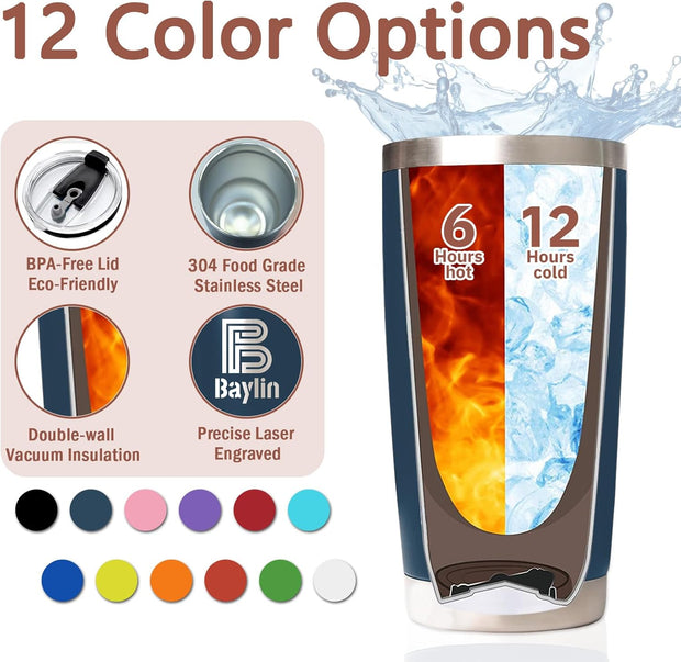 Personalized Tumbler Custom Coffee Tumbler Laser Engrave with Name 20 Oz Stainless Steel Travel Tumbler Cup Mug Personalized Gifts for Birthday Christmas Anniversary for Men Women Kids