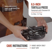 Victoria 8-Inch Cast Iron Tortilla Press HD Spherrous, Commercial-Grade Cast Iron Tortilla Maker, Roti Press, Pataconera Seasoned with Flaxseed Oil, Made in Colombia, Black