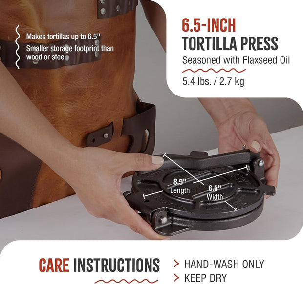 Victoria 8-Inch Cast Iron Tortilla Press HD Spherrous, Commercial-Grade Cast Iron Tortilla Maker, Roti Press, Pataconera Seasoned with Flaxseed Oil, Made in Colombia, Black