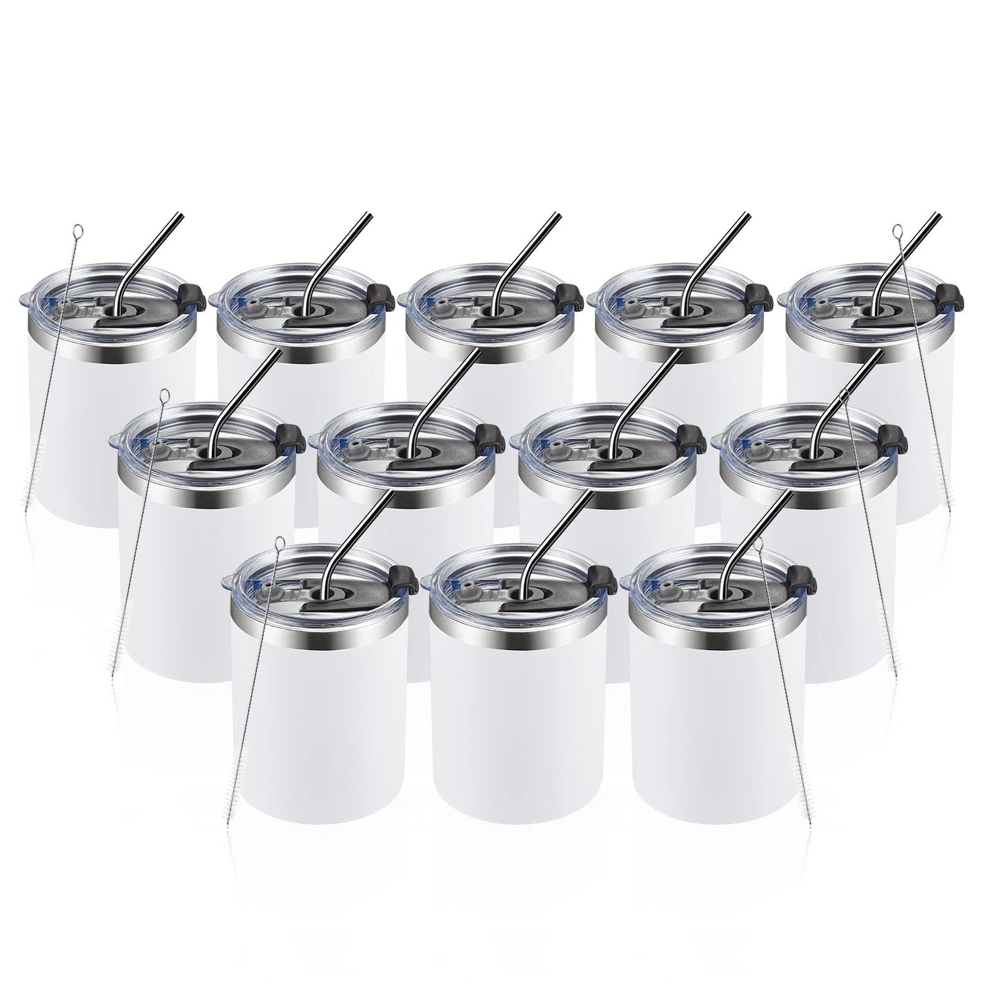 MEWAY 12oz/8 Pack Coffee Mug With Lid, Insulated Stainless Steel Reusable Coffee Cup, Double Wall Durable Coffee Mug, Powder Coate，For Coffee, Beer, Home, Office(MIX,8 Pack)