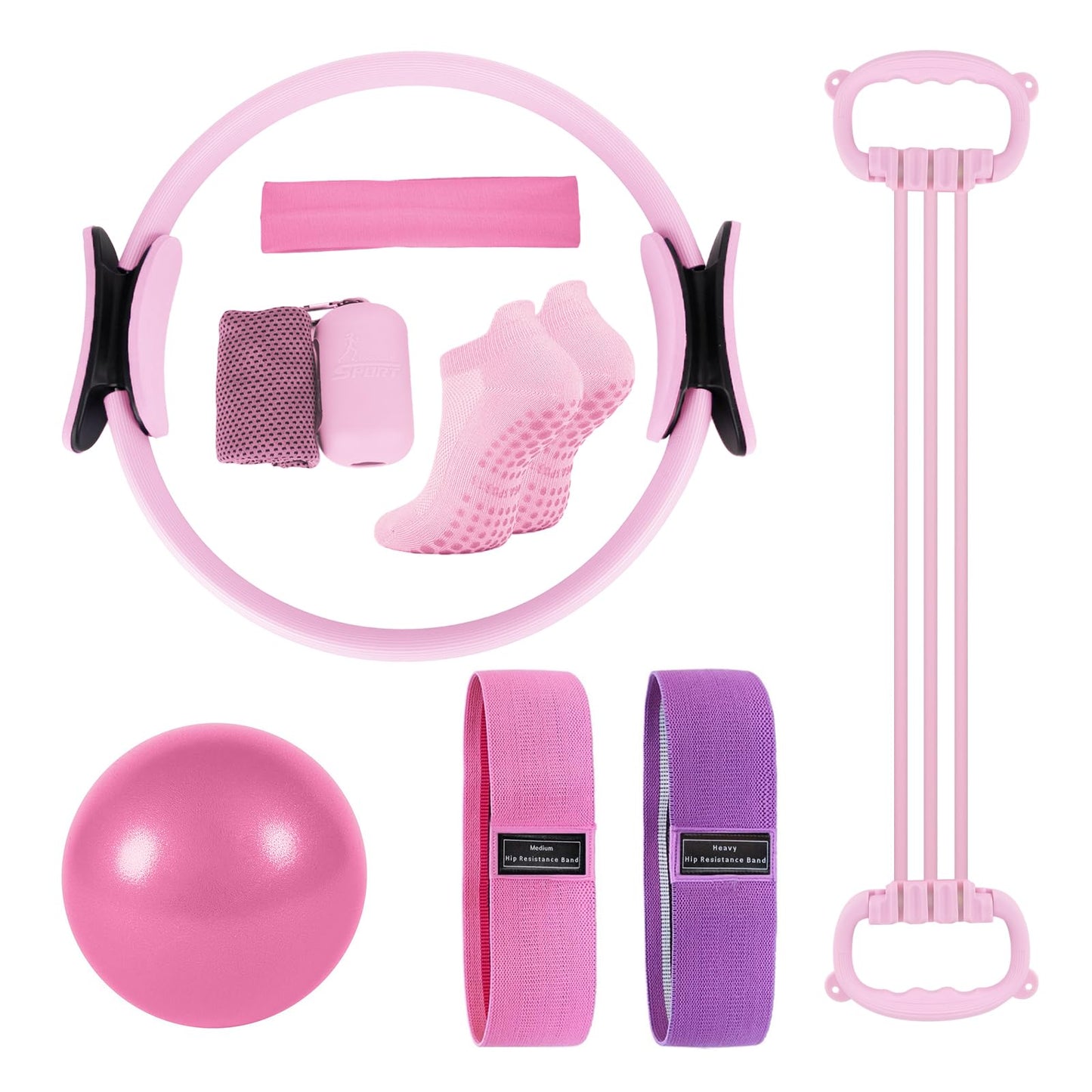Pilates Ring Set, Home Exercise Pilates Equipment, Including A 14.9-Inch Pilates Ring, A 9.8-Inch Ball, Resistance Bands, and Accessories – A Fitness Gift for Pilates Enthusiasts.