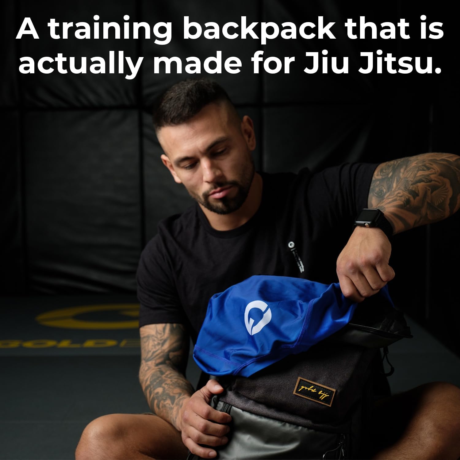 Gold BJJ Jiu Jitsu Backpack - Heavy Duty Gym Bag with Waterproof Gi Pocket