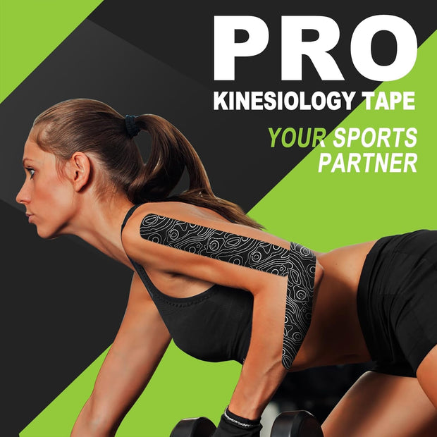 OK TAPE PRO Kinesiology Tape Uncut Roll, Elastic Physical Therapy Athletic Tape for Pain Relief, Muscle Support, Kinetic Tape, Water Resistant, 2in X 16.4ft -Black Gray 2 Rolls