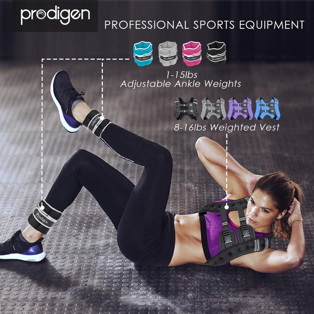 Prodigen Weighted Vest for Women and Men 8 12 16 20 25 30 Lbs with Reflective Stripe and Double Adjustable Buckle Straps Weight Vests for Strength Training, Jogging, Cardio, Weight Loss