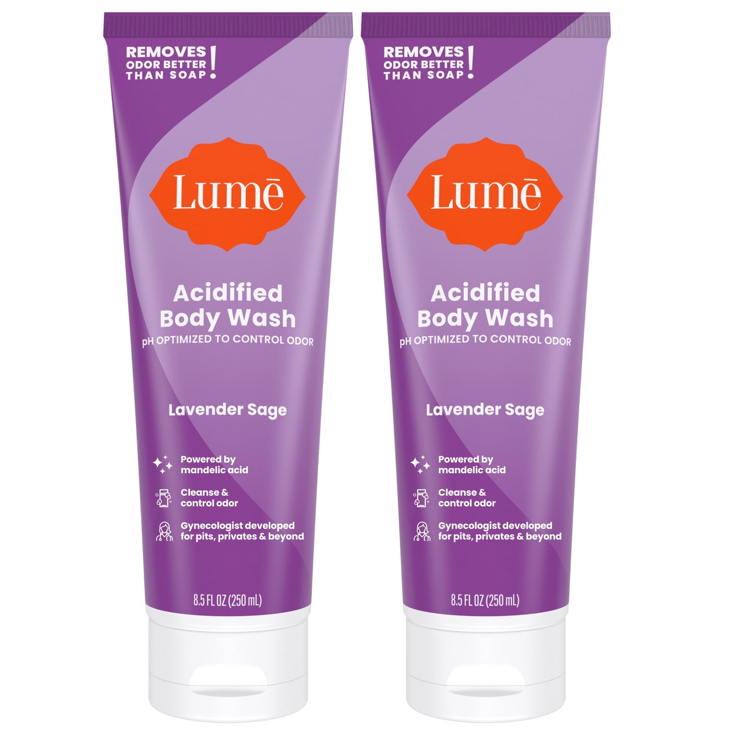 Lume Acidified Body Wash - 24 Hour Odor Control - Removes Odor Better than Soap - Moisturizing Formula - Formulated Without SLS or Parabens - OB/GYN Developed - 8.5 ounce (Clean Tangerine)