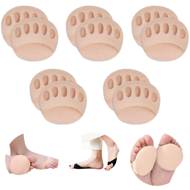 Ball of Foot Cushions (5 Pairs) - Metatarsal Pads for Women & Men, Soft Forefoot Pads for Ball of Feet, Reusable, Breathable, Prevent Pain & Discomfort