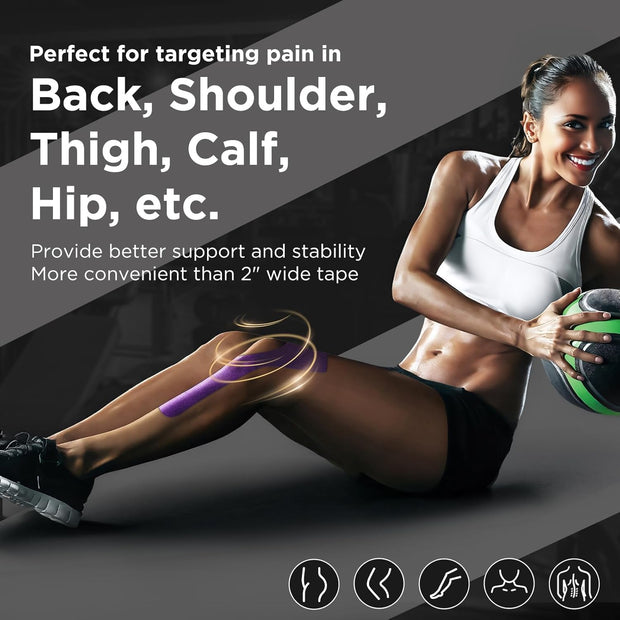 OK TAPE Extra Wide Kinesiology Tape, Precut K Tape Strips, Elastic Physical Therapy Athletic Tape for Pain Relief & Joint Support | Back, Shoulder, Knee (4" x 10" - 10Pcs) Beige