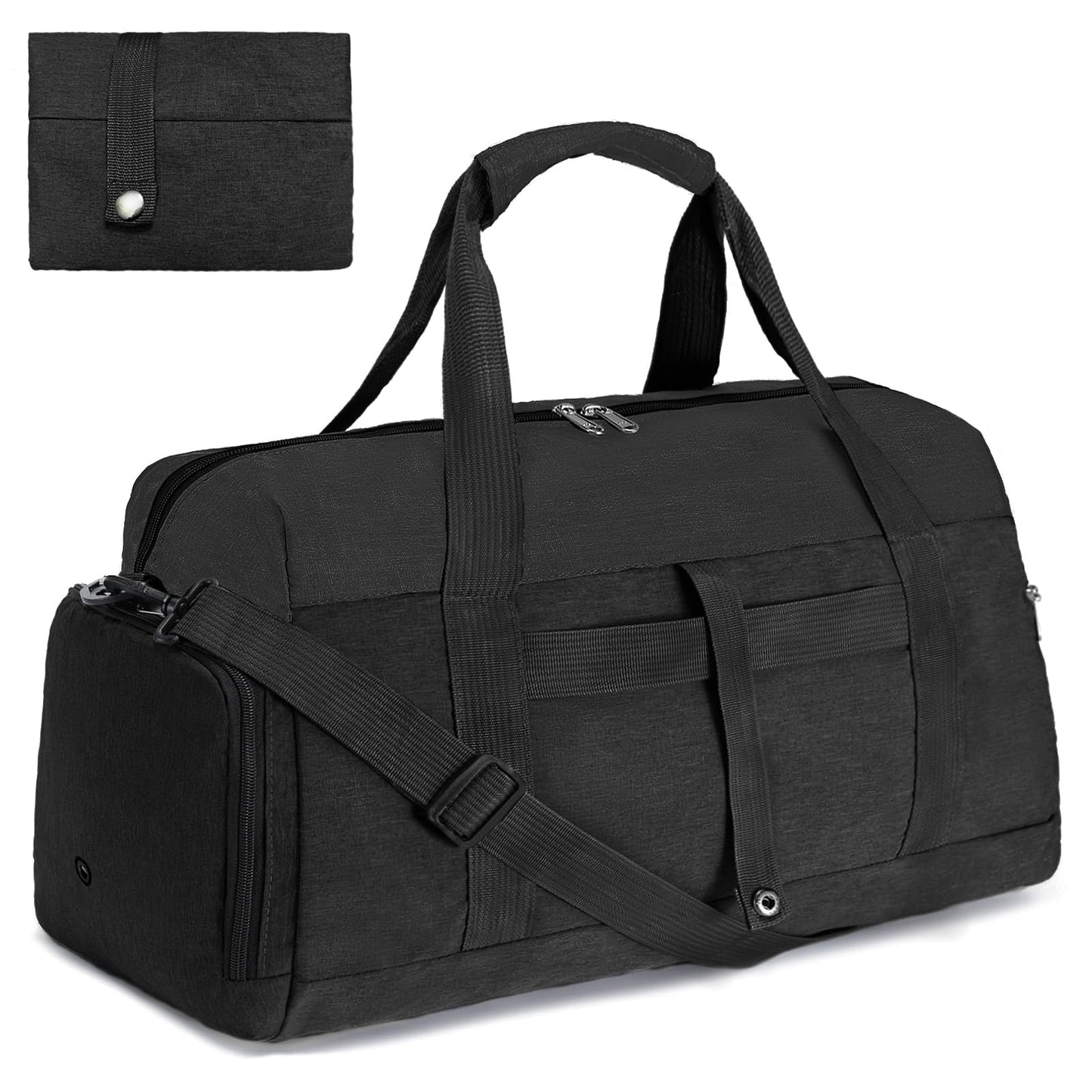 Gym Bags for Women Men with Wet & Shoe Compartment, 40L Foldable Travel Duffle Bag, Lightweight Weekender Overnight Duffel Bag for Traveling Sports Gym(Black)