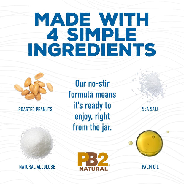 PB2 Natural Creamy Peanut Butter | All Natural Peanut Butter Spread | Healthy, Naturally Sweetened with Zero Added Sugar, Certified Gluten Free, Vegan (1-Pound Jar)