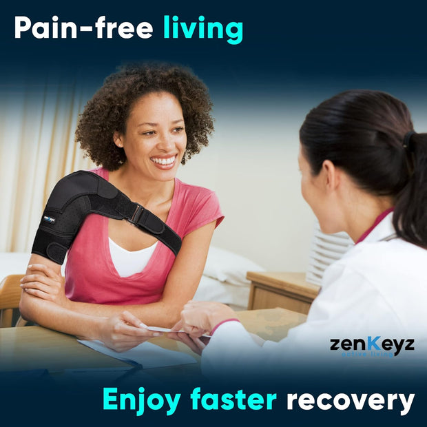 ZENKEYZ Shoulder Brace for Women & Men Rotator Cuff Support, Neoprene Stabilizer with Hot Cold Pack Pocket - Adjustable Arm Sling Shoulder Immobilizer, Left Right (Black, L/XL)