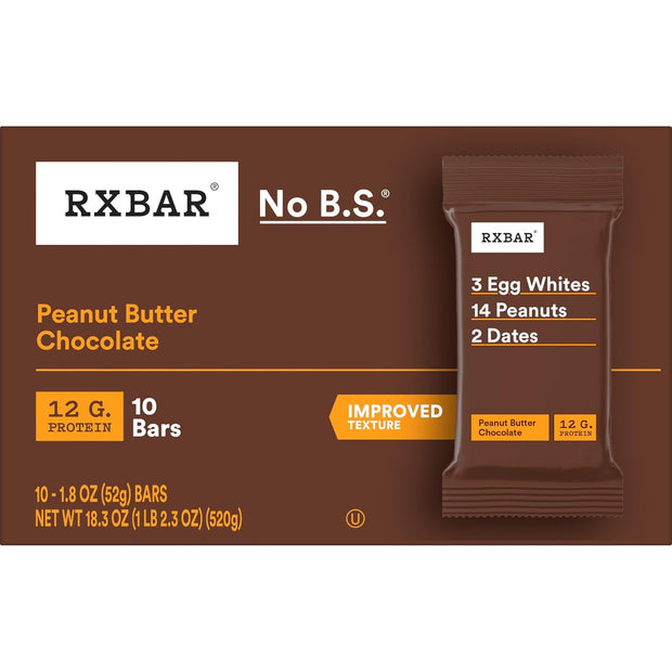 RXBAR Protein Bars, Protein Snack, Snack Bars, Peanut Butter Chocolate, 18.3oz Box (10 Count)