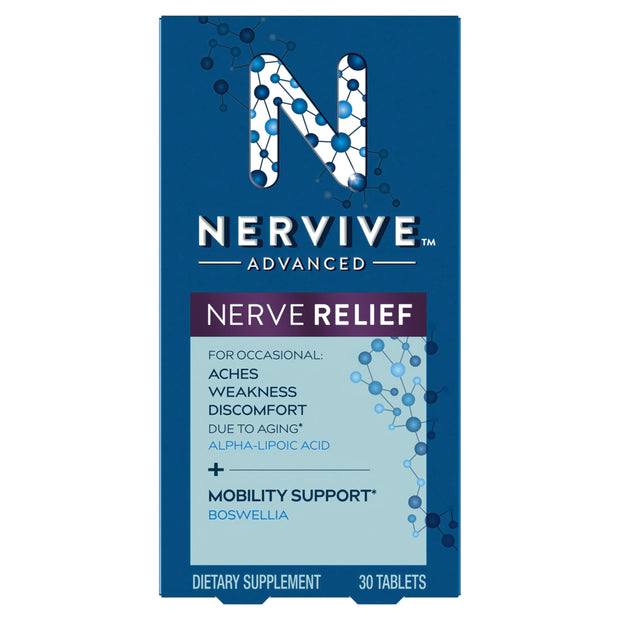 Nervive Advanced Nerve Relief + Mobility, with Alpha Lipoic Acid to Help Reduce Nerve Aches, Weakness, & Discomfort*† and Boswellia to Promote Mobility*, Vitamins B12,B6,B1, 30 Tablets