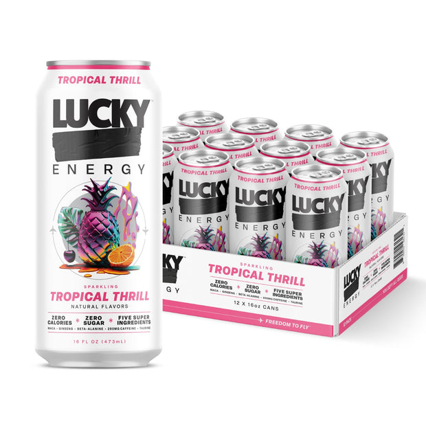 Lucky Energy Sugar Free Energy Drinks 16 Fl Oz Cans (Pack of 10) Healthy Energy Drink Variety Pack with Maca, Ginseng, Taurine, Beta-Alanine, 200mg Caffeine (Packaging may vary).