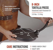 Victoria 8 Inches Cast Iron Tortilla Press, Roti Maker and Tortilladora, Pataconera Seasoned with Flaxseed Oil, Made in Colombia