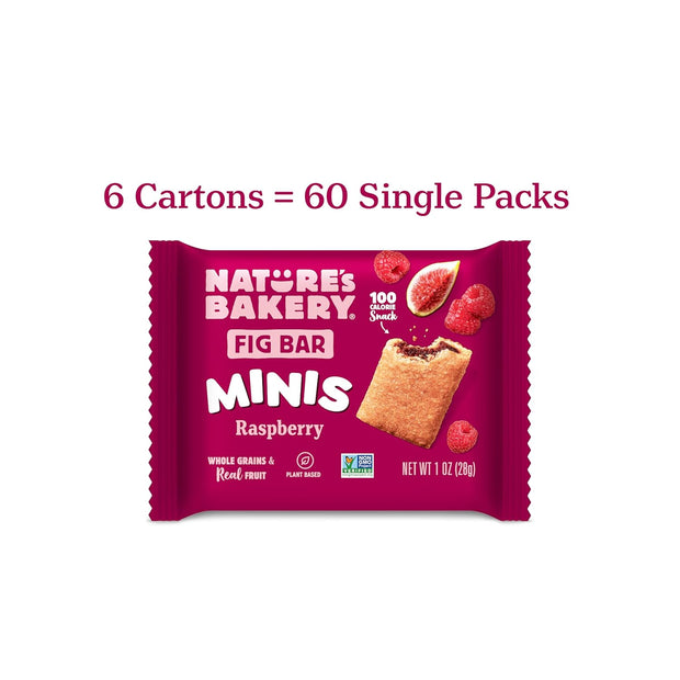 Nature's Bakery Fig Bar Minis, Raspberry, Whole Grain, Vegan Friendly, Kosher, Non-GMO, 10 Ounce (Pack of 6)
