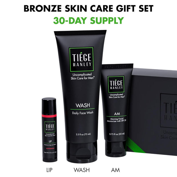 Tiege Hanley Mens Skin Care Gift Box Set, Bronze - Men's Skincare Set Includes Face Wash, Facial Moisturizer with SPF 20 Sunscreen & Moisturizing Lip Balm