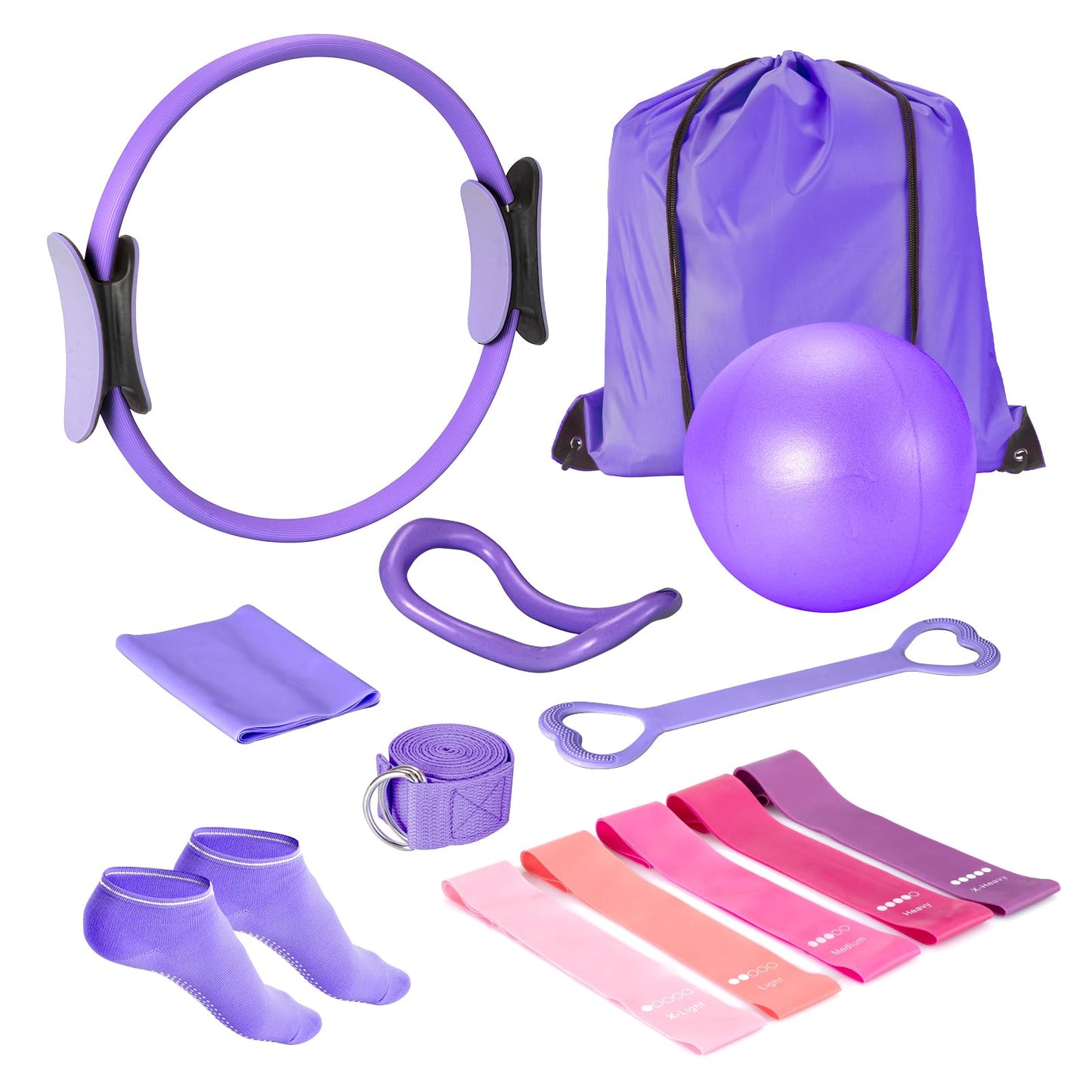 Ideal Swan Pilates Ring Essentials Kit for Women, Home Workout Equipment Set with 9.8” Ball, Resistance Bands, Accessories, Pilates Set for Legs Arms and Thighs（13 PCS）