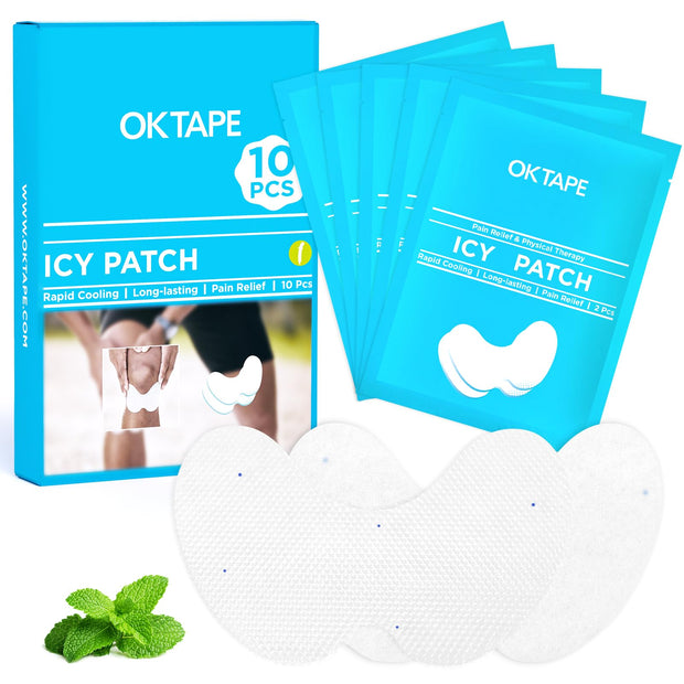 OK TAPE Cooling Patch for Knee Pain & Sprain, Soft Gel Patch with Menthol and Hydrogel Tech, Instant Relief from Discomfort, 10 Count (5.5in x 3.5in)