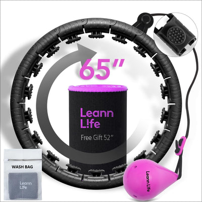 U2 Black-32 Knots 19”- 65”, Detachable & Size Adjustable Weighted Hula Hoop for Kids Adults Weight Loss, Infinity Hoop Plus Size, Abdominal Toner,5 Color Balls, Free Waist Trimmer&Wash Bag