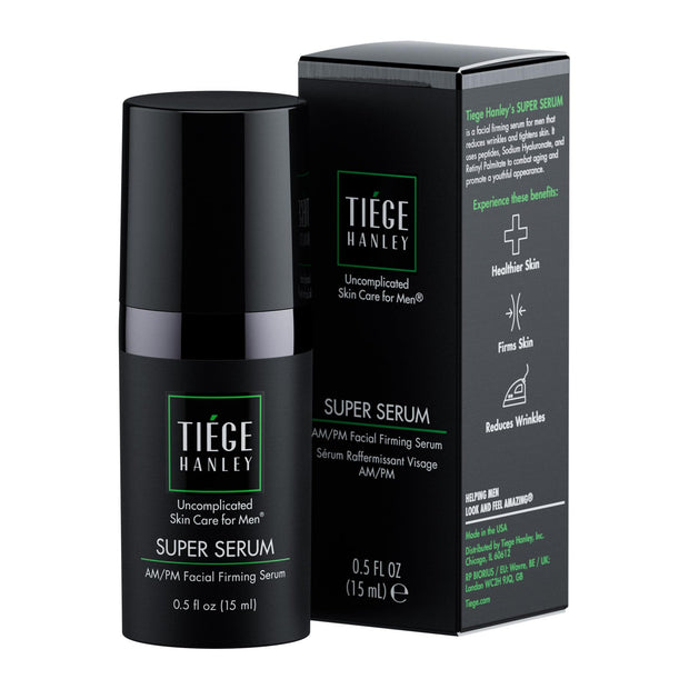 Tiege Hanley Anti-Aging Face Serum, SUPER SERUM (2-Pack) - Skin Tightening Facial Serum for Men - Mens Serum For Face with Sodium Hyaluronate & Retinyl Palmitate for Smoother & Tighter Skin, 0.5 Fl Oz