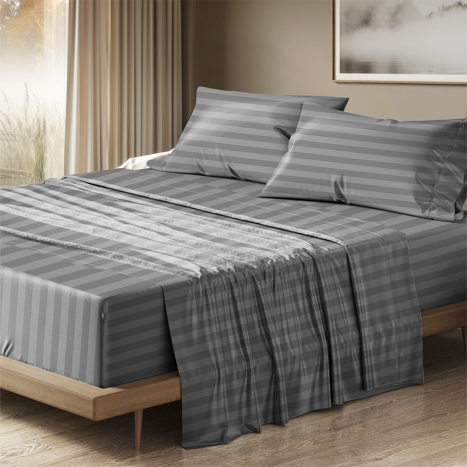 THREAD SPREAD 100% Egyptian Cotton King Size Sheets Set - Luxury 1500 Thread Count Egyptian Cotton Sheets King Size, Silky Soft, Cooling, Sateen Weave 17" Deep Pocket Bed Set - White