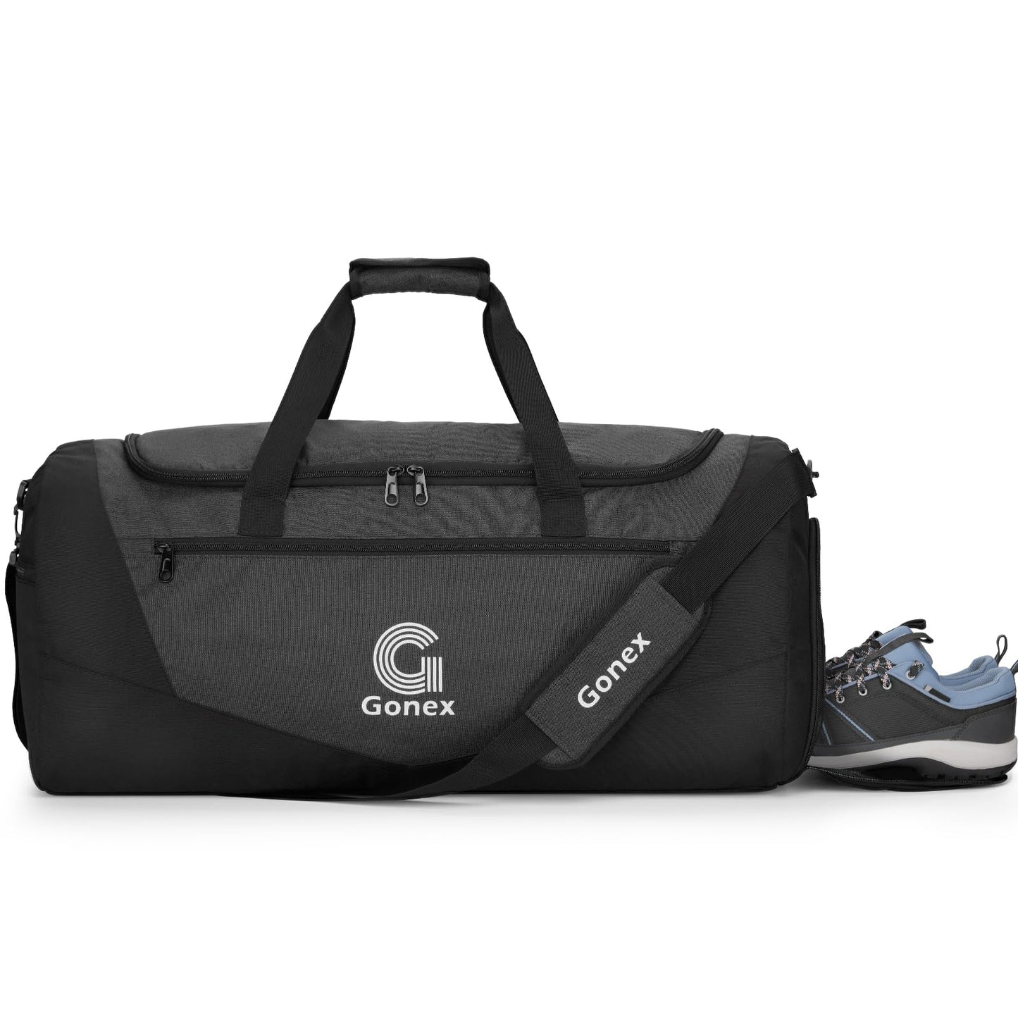 Gonex Gym Duffel Bag with Shoe Compartment Wet Pocket, Large Capacity Sports Duffle Bag for Men Women, Workout & Travel Bag with Multiple Pockets, Black/Gray, Small (30L)