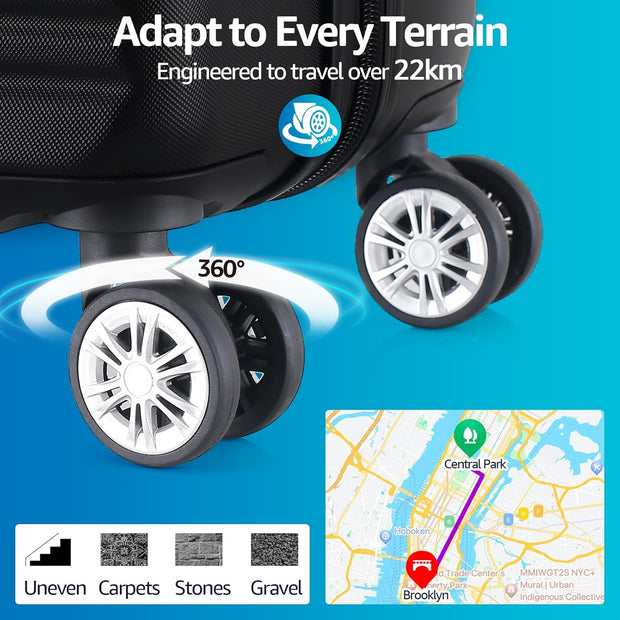 Luggage Set with Spinner Wheels and TSA Lock, 3 Pieces Expandable Hardside Suitcase for Travel, Hardshell Luggage Sets, 20", 24", 28", Black