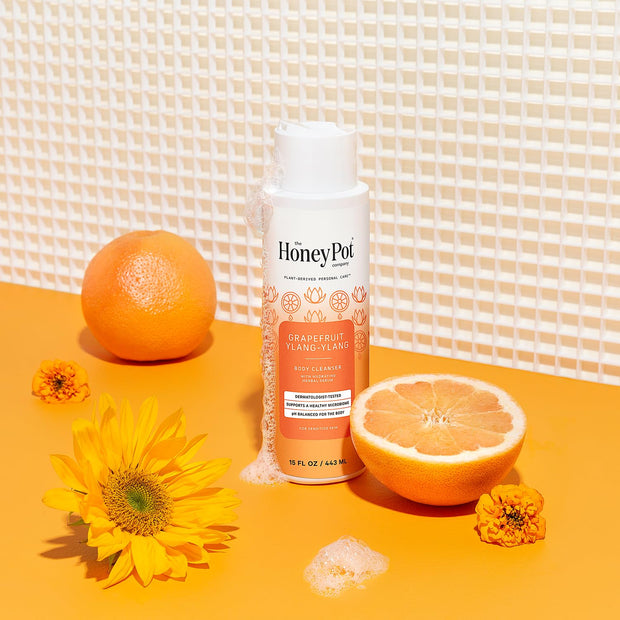 The Honey Pot Company - Body Wash for Women - Grapefruit Ylang Ylang Hydrating Body Cleanser - Moisturize & Cleanse Skin - Free of Parabens & Sulfates - 15 Fl. Oz