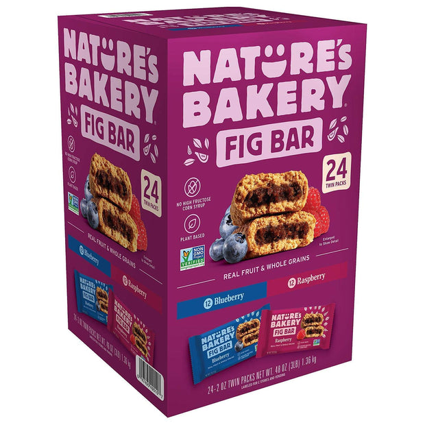 Nature’s Bakery Whole Wheat Fig Bars, Raspberry, Real Fruit, Vegan, Non-GMO, Snack bar, 1 box with 12 twin packs (12 twin packs)