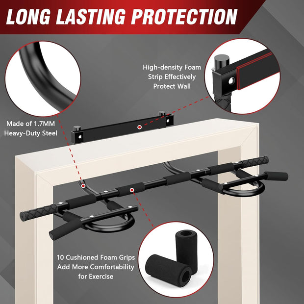 TOPOKO Upgrade Pull Up Bar for Doorway - Max Capacity 440 lbs, Portable Upper Body Workout Bar for Strength Training