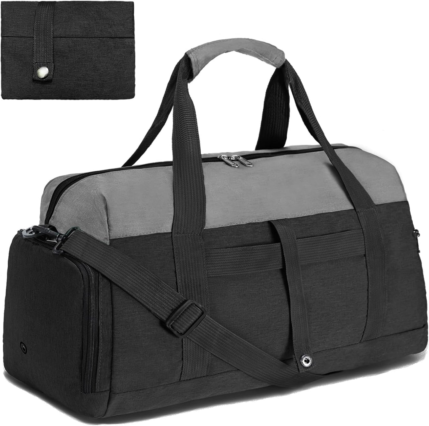 Gym Bags for Women Men with Wet & Shoe Compartment, 40L Foldable Travel Duffle Bag, Lightweight Weekender Overnight Duffel Bag for Traveling Sports Gym(Black)