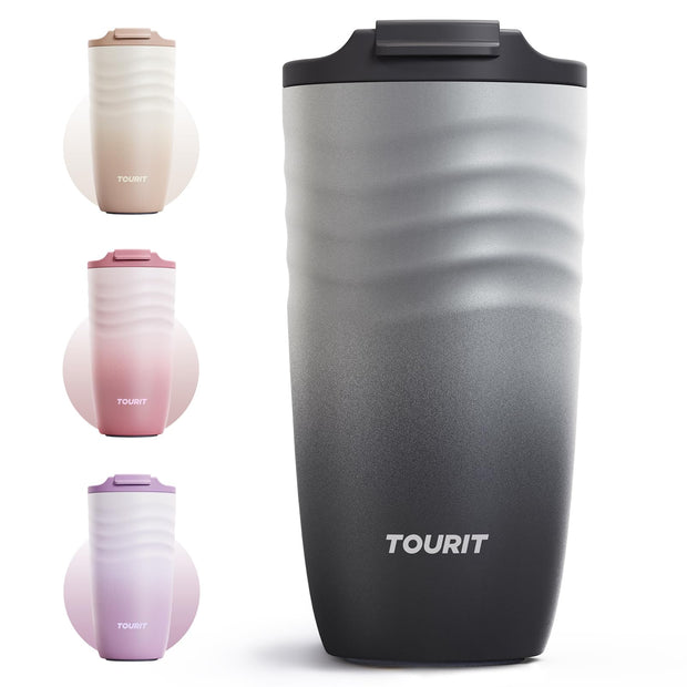 TOURIT 16 oz Travel Coffee Mug, Insulated Stainless Steel Travel Mug with Lid, Leak-Proof Double-Wall Vacuum Tumbler, Reusable Coffee Cup - Rose
