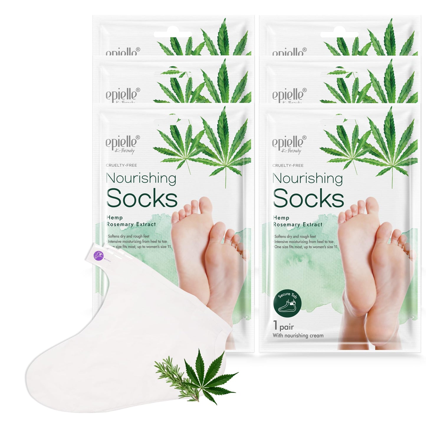 Epielle Relaxing Foot Masks 6 Pairs, Deep Moisturizing Socks for Dry Feet & Cracked Heels, Relieve and Soften with Melatonin & Lavender Extract, Korean Skin Care, Foot Spa, Self Care Gifts for Women