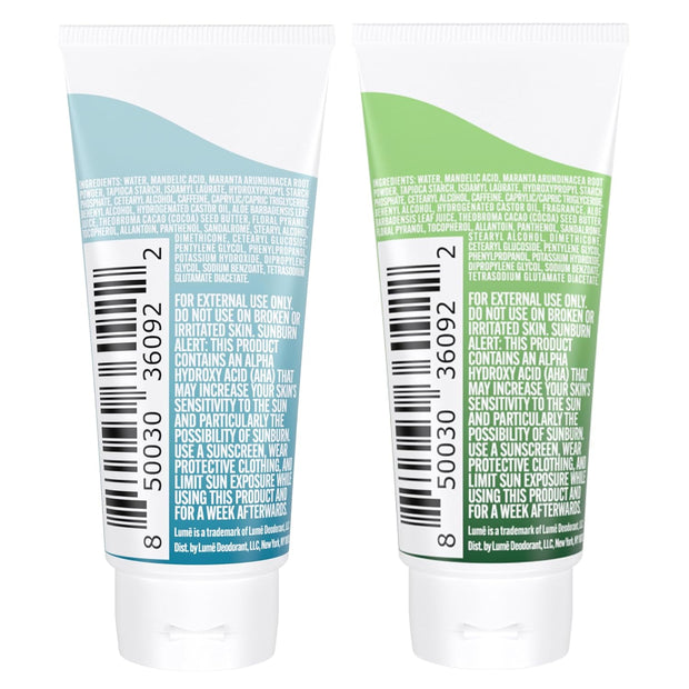 Lume Whole Body Deodorant - Mini Travel Size Invisible Cream Tube - Trial Size - 72 Hour Odor Control - Doctor Developed - Aluminum and Baking Soda Free - .5oz (Pack of 2) (Fresh Alpine & Unscented)