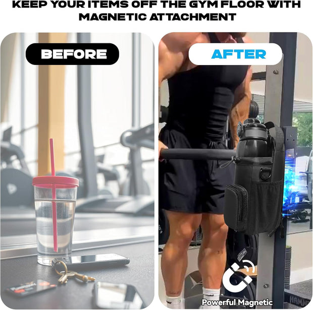 Magnetic Gym Bag for Men and Women, Magnetic Water Bottle Holder for Gym, Small Gym Bag, Gym Gifts,Gym Accessories (Black)