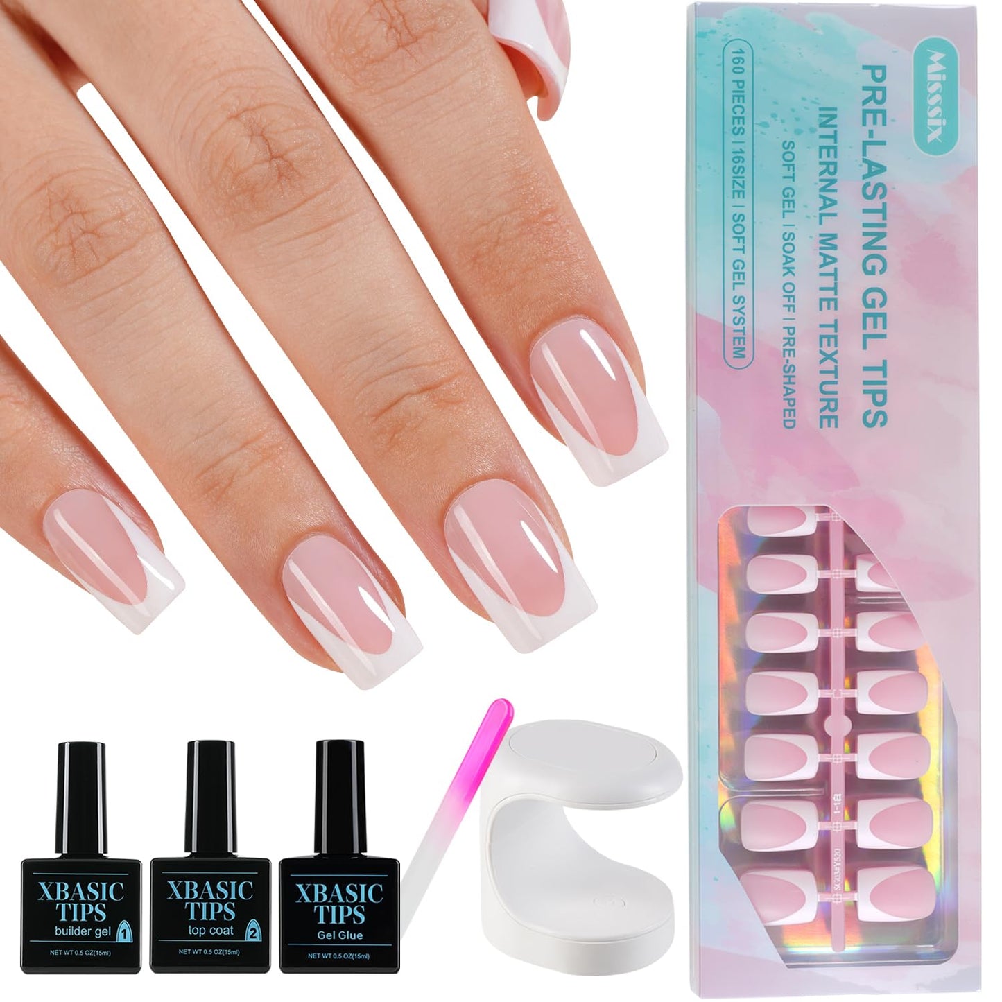Misssix Deep French Gel Nail Tips, 150Pcs French Tip Press on Nails Long Square Brown, No Need to File 3 in 1 Tips Pre-lasting, Fake Nails for Nail Art DIY 15 Sizes