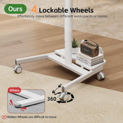 Mobile Standing Desk with Storage Base, 60° Tiltable Rolling Laptop Desk, Height Adjustable Portable Table with 4 Lockable Wheels for Home Office, White
