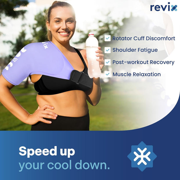 REVIX Shoulder Ice Pack Wrap for Rotator Cuff and Arm, Reusable Gel Cold Wrap with Compression for Targeted Area, Soothing Discomfort & Fatigue, Easy to Put On & Take Off, Flexible Fit for Men & Women