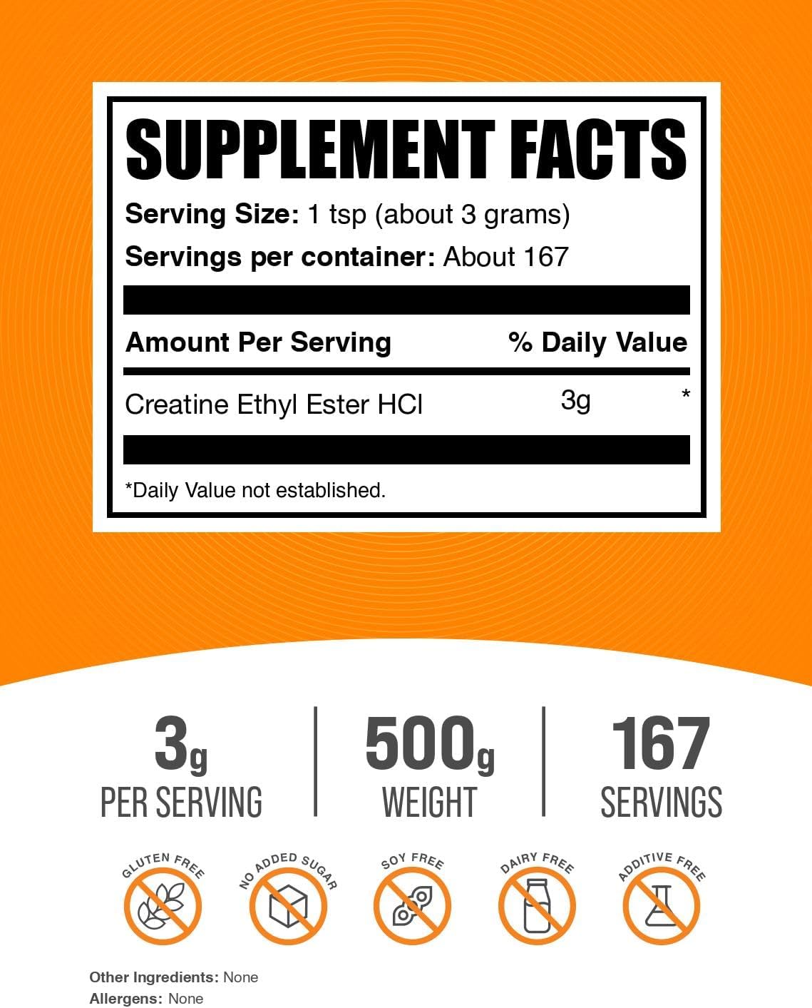 BulkSupplements.com Creatine Ethyl Ester HCl Powder - Creatine Supplement, Creatine Ethyl Ester Powder - Unflavored & Gluten Free, 3g per Serving, 500g (1.1 lbs) (Pack of 1)